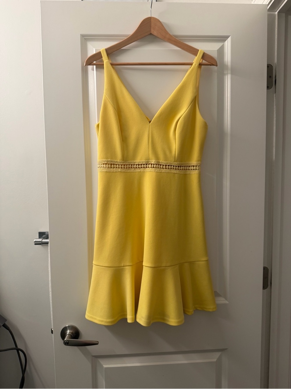 Lulu's Sunny Yellow V‑Neck Mini Dress with Waist Lace